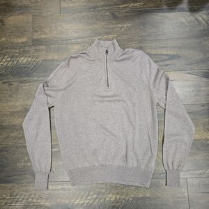 Canali Beige Quarter Zip Merino Wool Sweater for Men